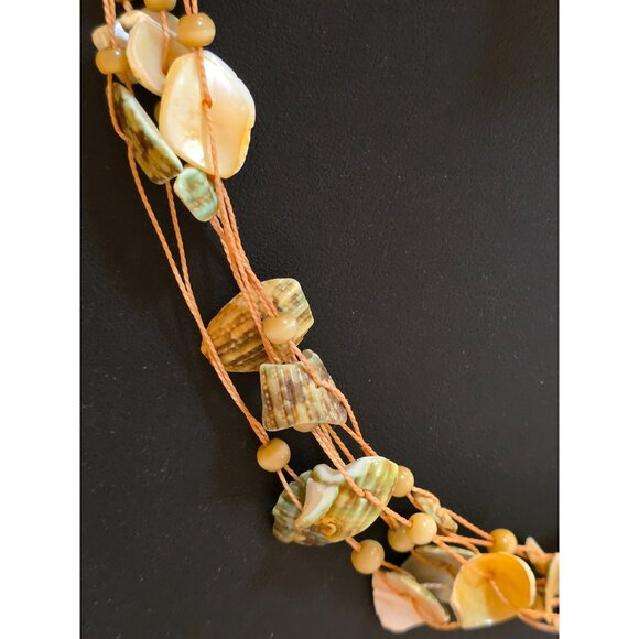 Handcrafted Multi-Strand Shell Bead Necklace 18" - Picture 7 of 7